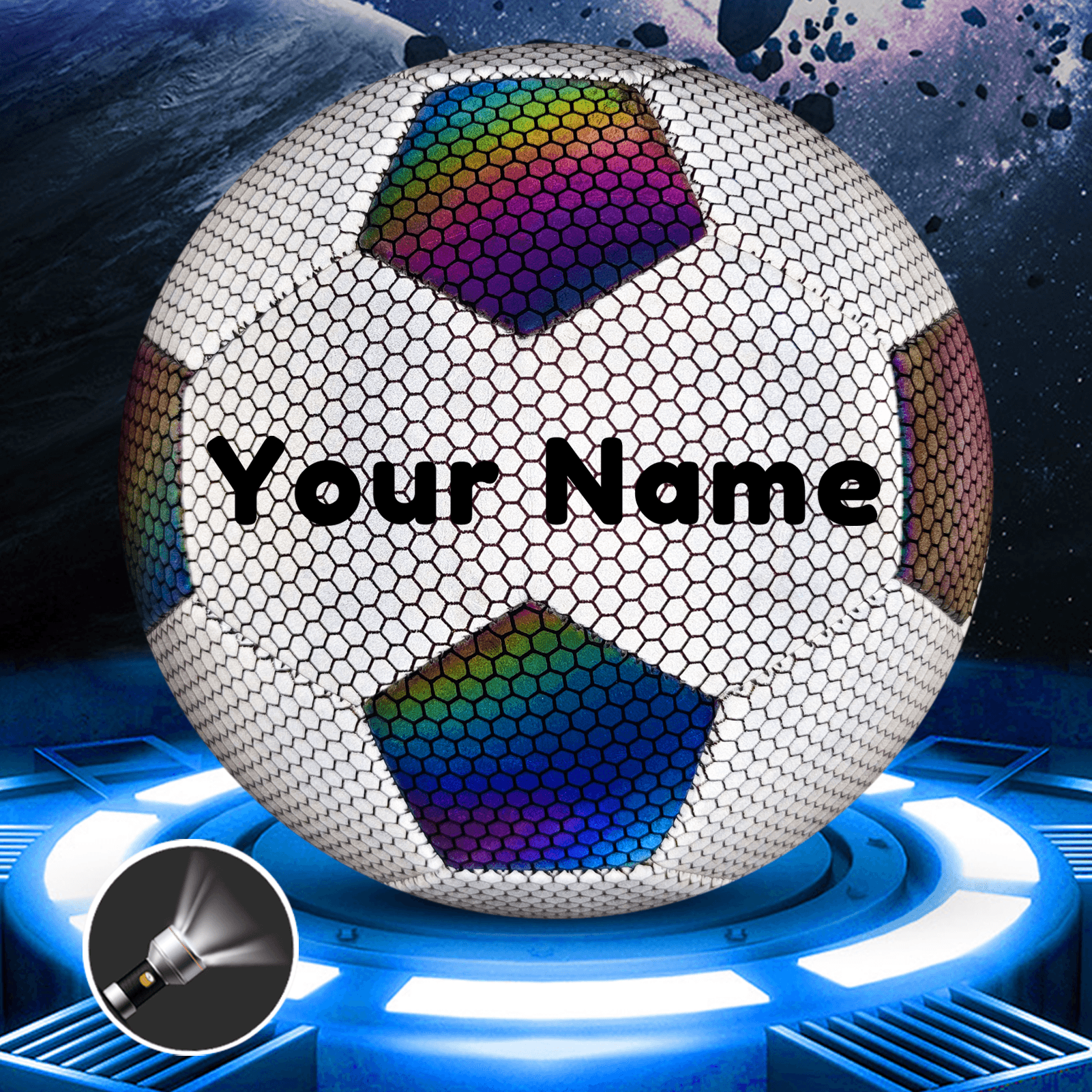 Customized Reflective Black and White Soccer Ball Size 4/5 for Indoor Outdoor Training and Night Games